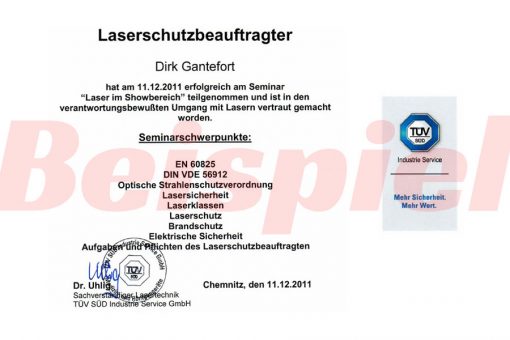 Laserschutz Zertifikat TÜV Sued